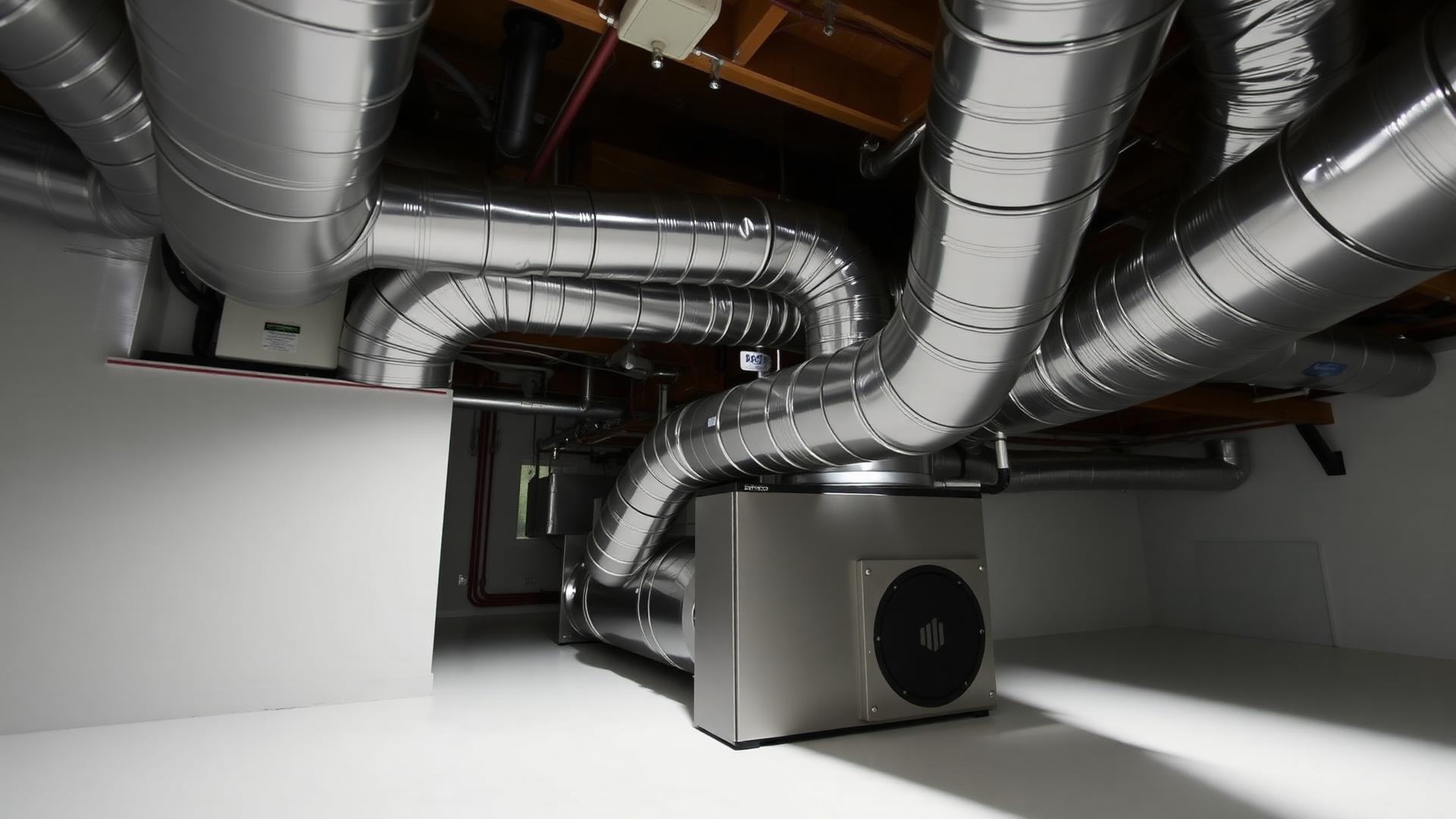 Clean HVAC ductwork and furnace install in a finished basement