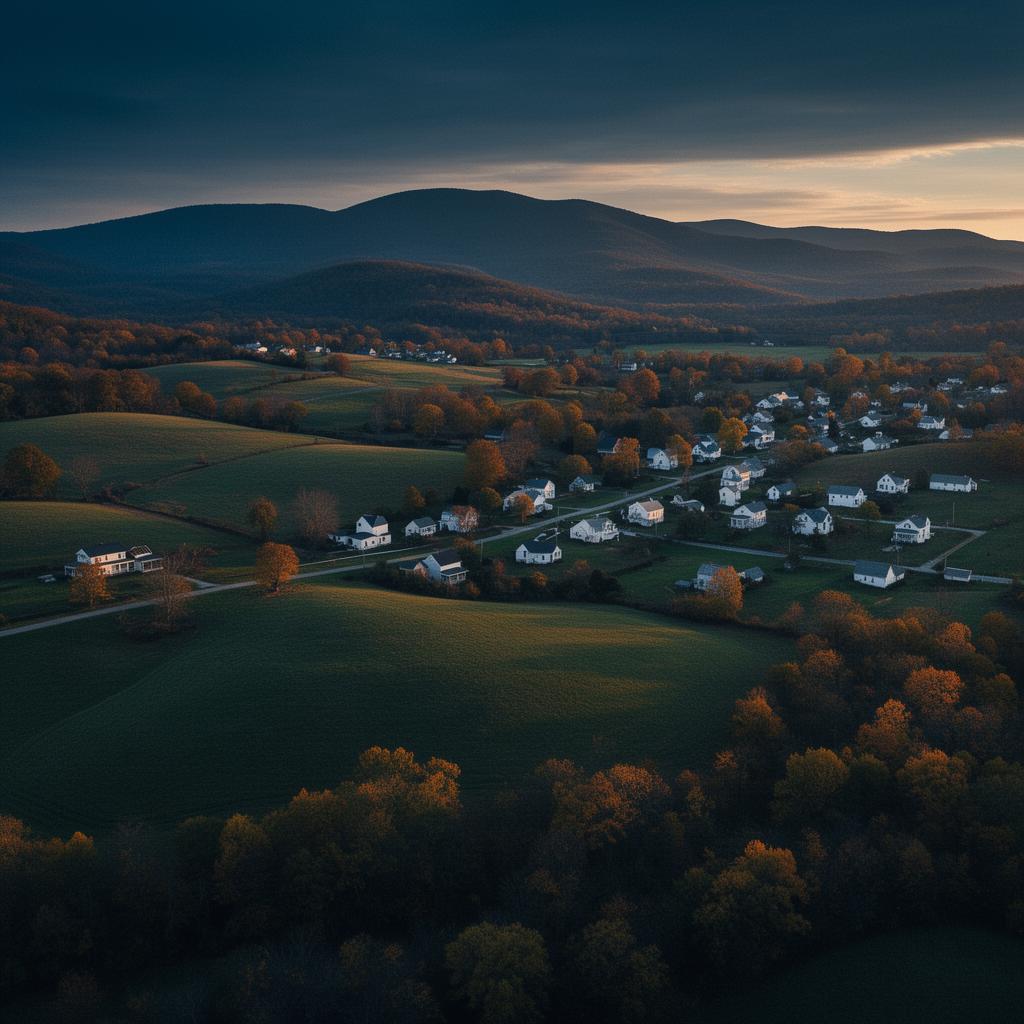 Aerial view of Franklin County, Pennsylvania at golden hour